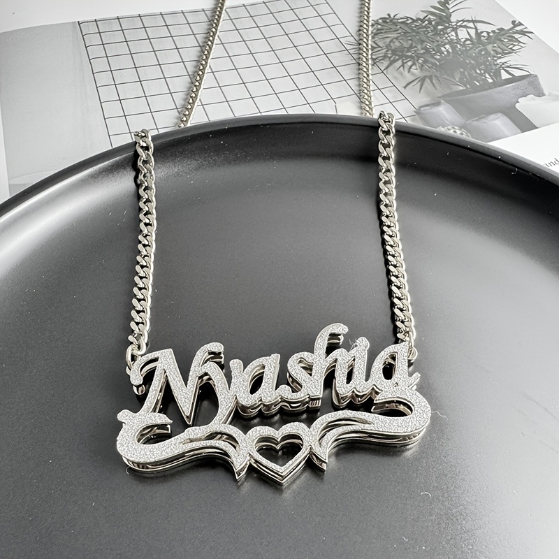 TEMU Personalized Custom Name Necklace - Double-layer Cuban Chain, 5mm Stainless Steel Material, Elegant And , Suitable For Men And Women, Wedding/