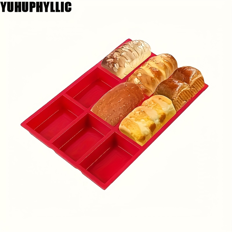 YUHUPHYLLIC 9-* Mini Loaf Pan Mold for Baking Bread, Cakes, and Meatloaf  High-Quality Silicone, Red and White Divided Compartments, P