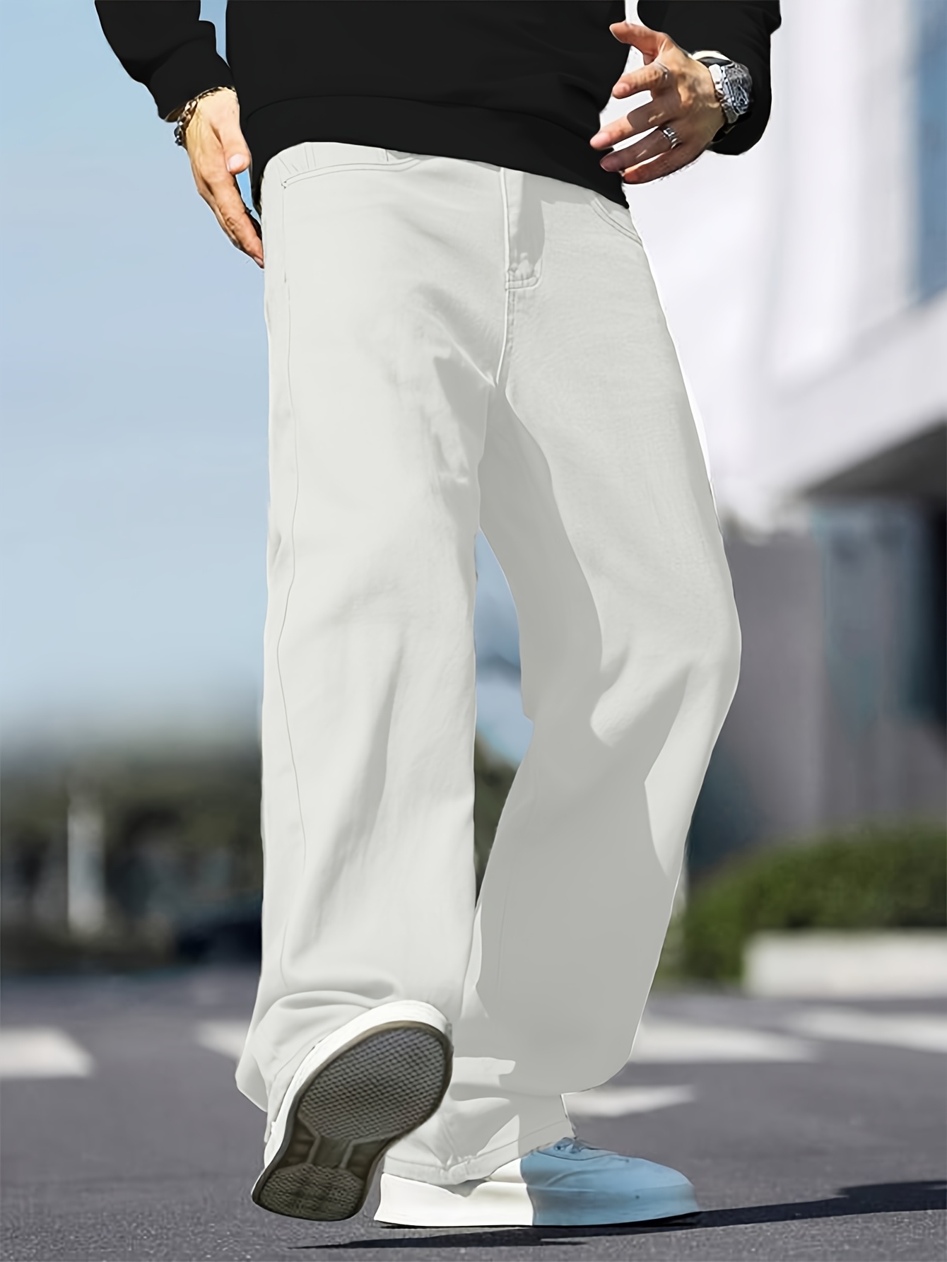 1 mens loose jeans white comfortable versatile wide leg - Temu Italy