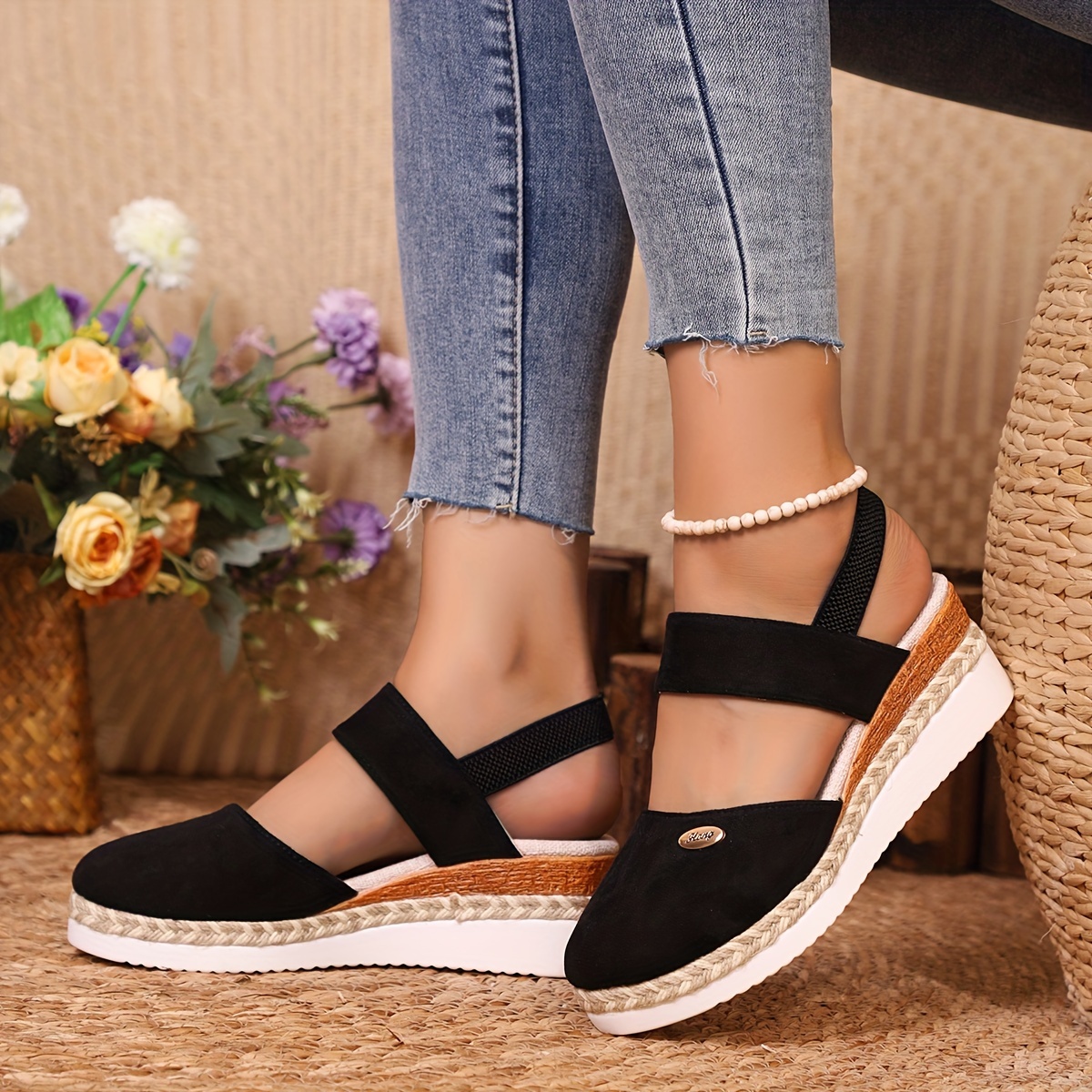 Women s Solid Color Casual Sandals Platform Elastic Ankle 8