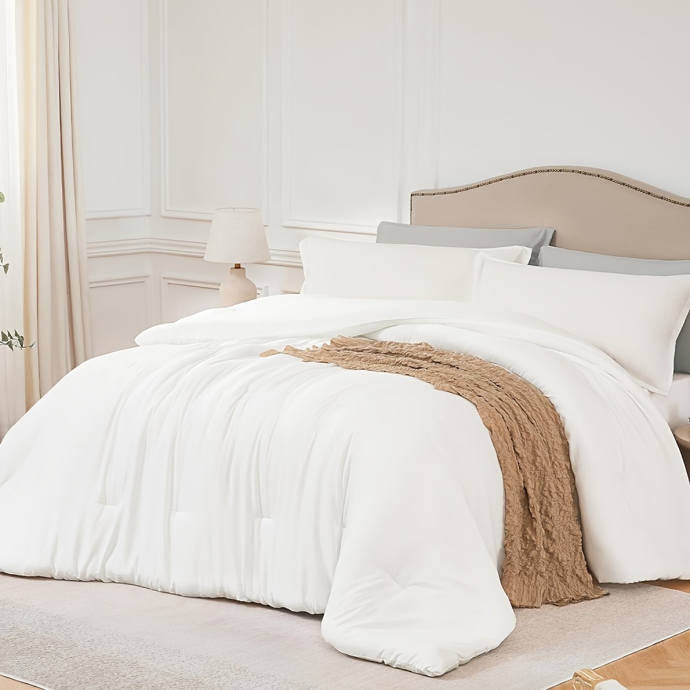 TEMU 1pc Grid Quilt Comforter Duvet Insert For Deep Sleep Fluffy King Queen Size Duvet All Season Down Alternative Comforter Breathable Microfiber