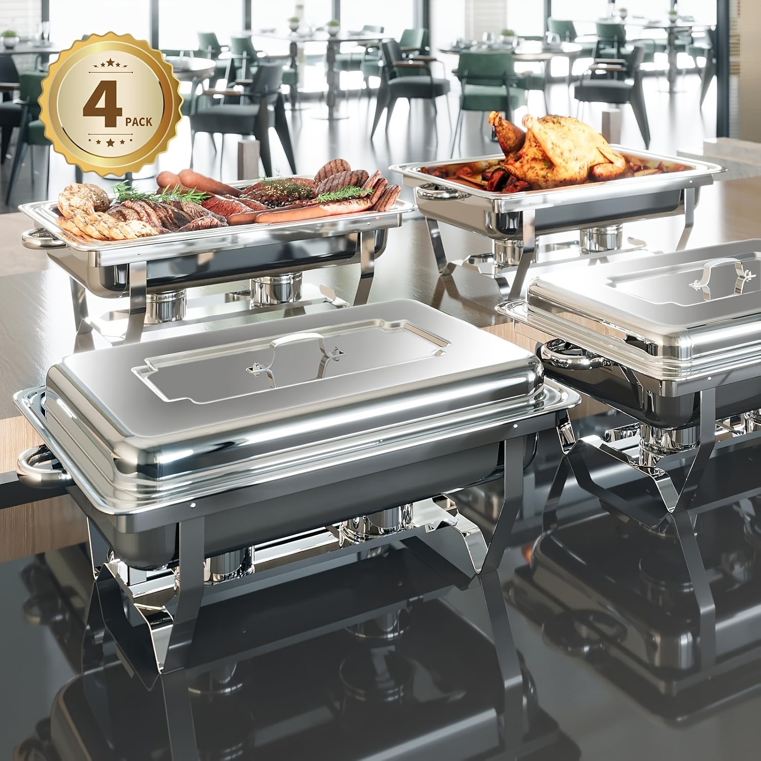 E-shop 8QT Hochwertiges Edelstahl-Chafing-Dish-Buffet-Set - Langlebiges Lebensmittelwärmer-Kit mit Eng Anliegenden Deckeln, Tiefenpfannen, Wasserpfanne