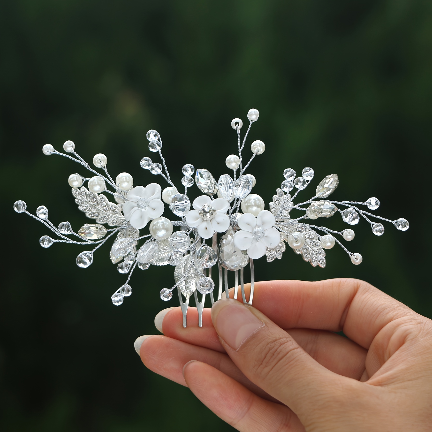 

Elegant Handcrafted Bridal Hair Comb With Romantic Flowers & Sparkling Rhinestones - Ideal For Weddings, Parties & Photoshoots, Wedding Accessories