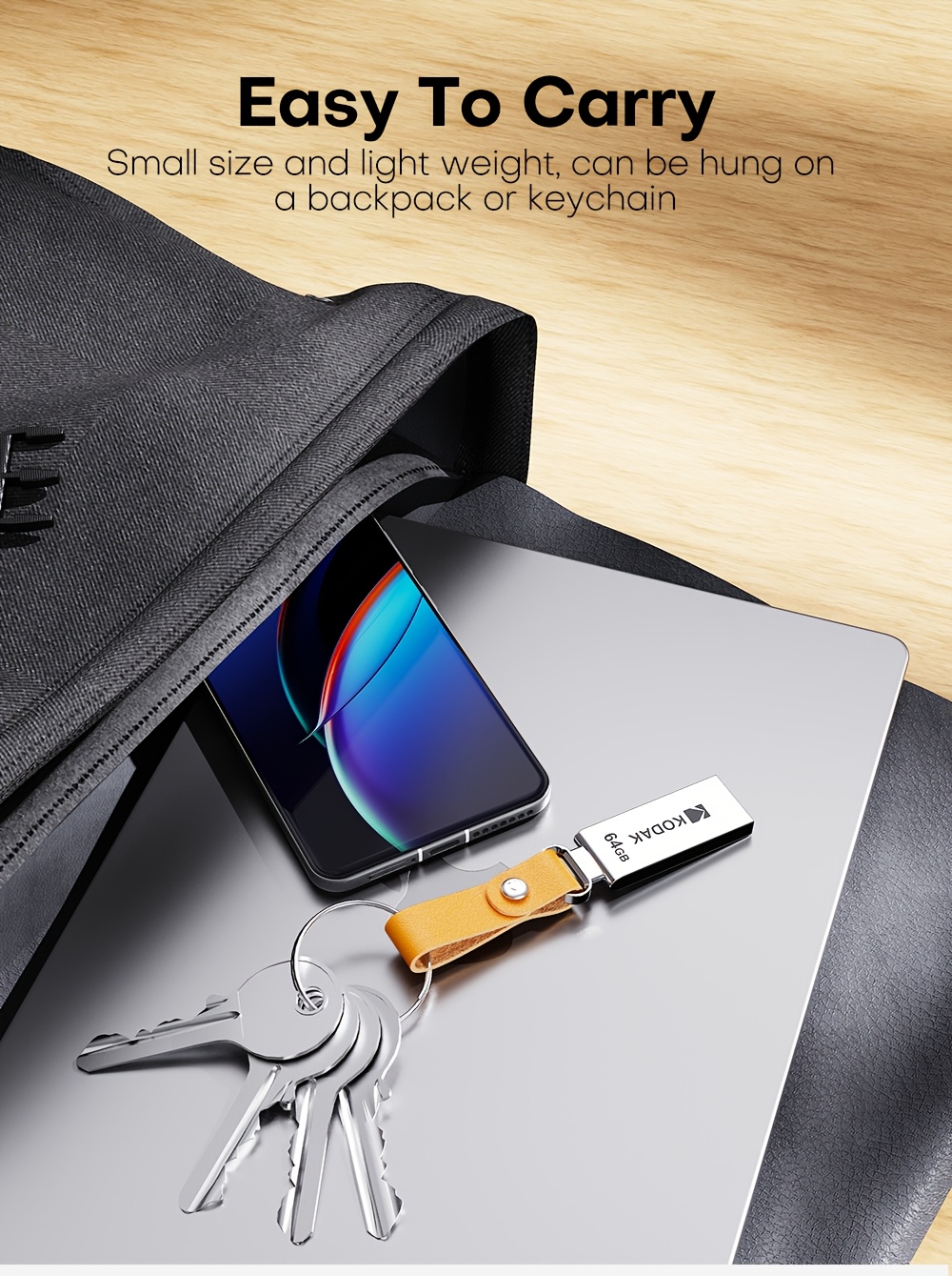kodak k122 метална серија за носење usb флеш драјв 32gb 64gb 128gb - пренослив usb 2.0 флеш драјв со јамка за клучеви за работа патување лаптоп pc автомобил аудио, компактен метален мемориски стик за секојдневно складирање на датотеки Детали за производот 3