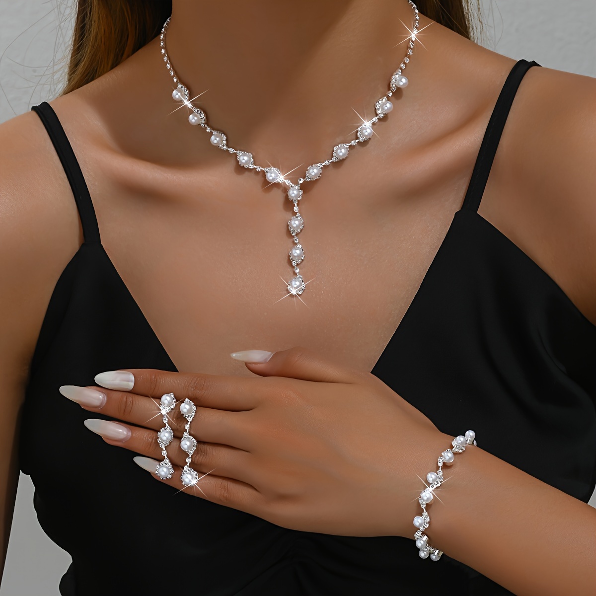

Dangle Earrings + Necklace + Bracelet Elegant Jewelry Set Silver Plated Paved Rhinestone Engagement, Wedding Jewelry Evening Party Decor