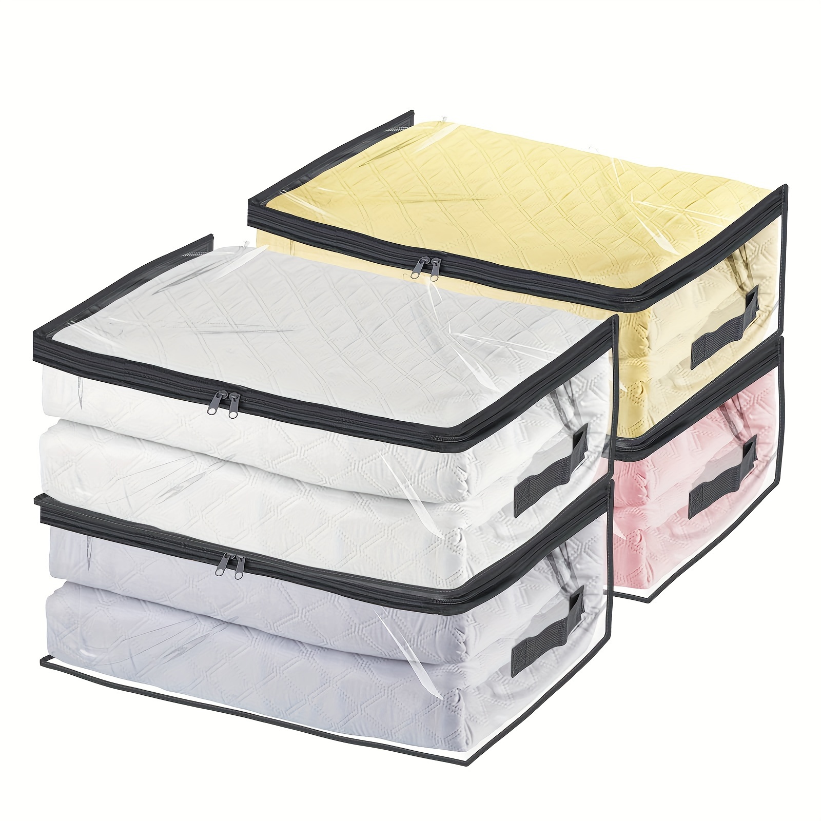 

4pcs Clear Storage Boxes, 35l/9.5gal, Pvc Fabric, Zipper, For Clothes, Blankets, Bed Sheets, Closet Organizer