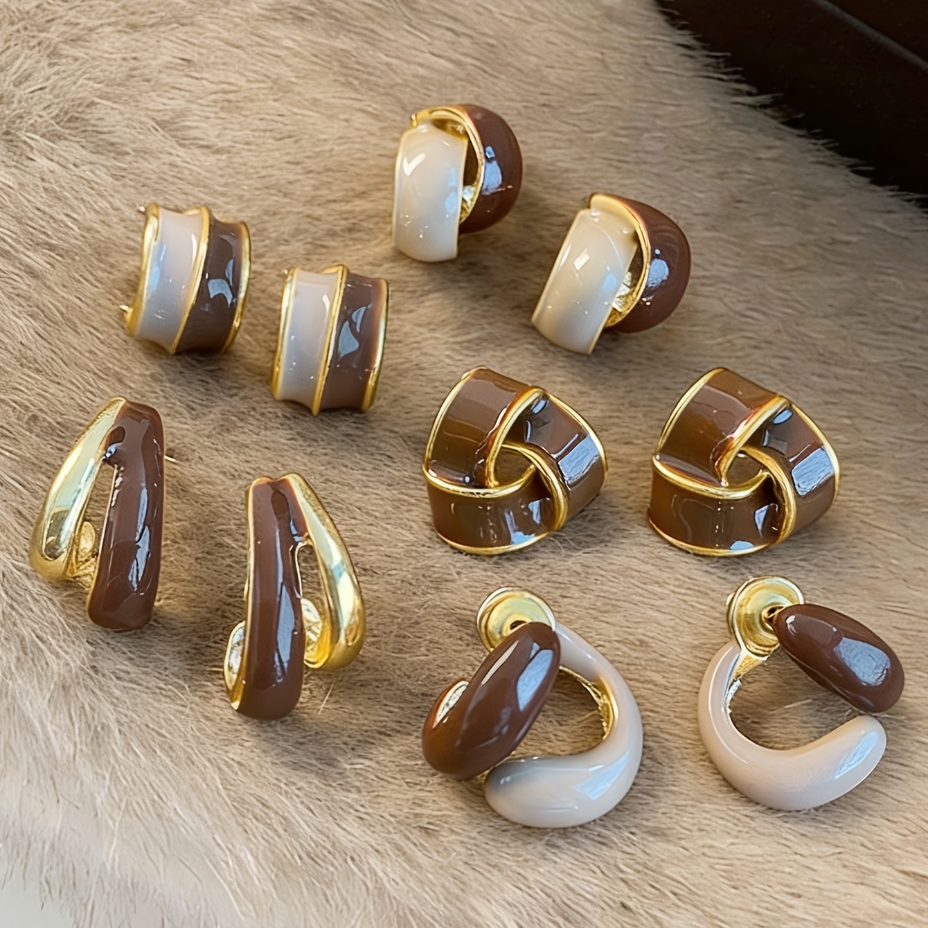 TEMU 5-pair French Vintage Women's Earrings Suitable For Daily Wear & Special Occasions - Light Enamel Drip Ear Studs, Retro Hong Kong , Irregular