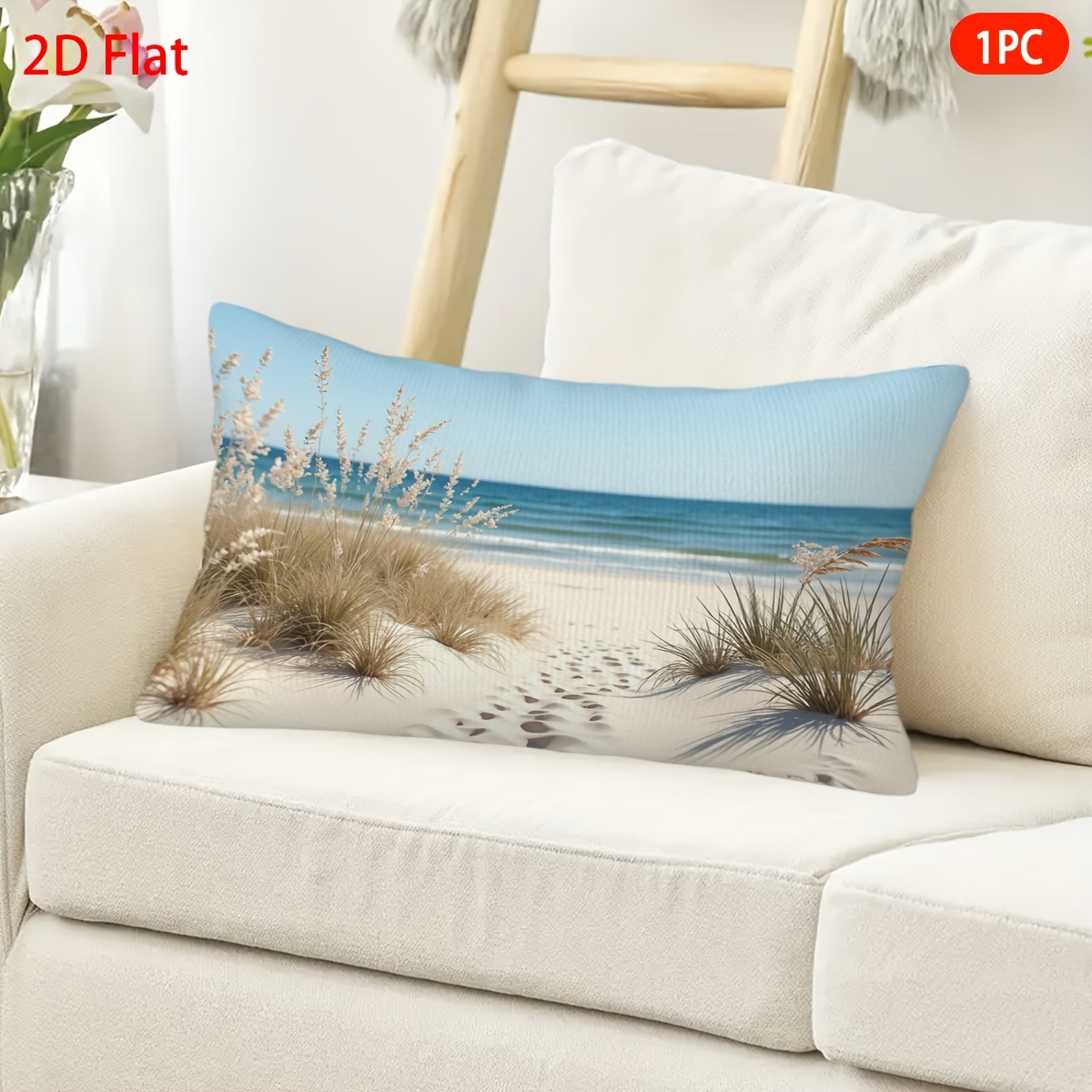 TEMU 2d Flat, 1pc, Throw Pillow Covers, Beach , Patterned Short Plush Pillowcase, Home Decor, Life Decor, Exquisite Stitching, Double-sided Printing,