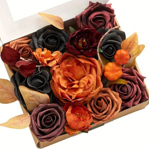 high end orange black small flower box wedding engagement diy decoration bouquet center christmas simulation flower decoration table flower mothers day graduation season halloween home supplies party