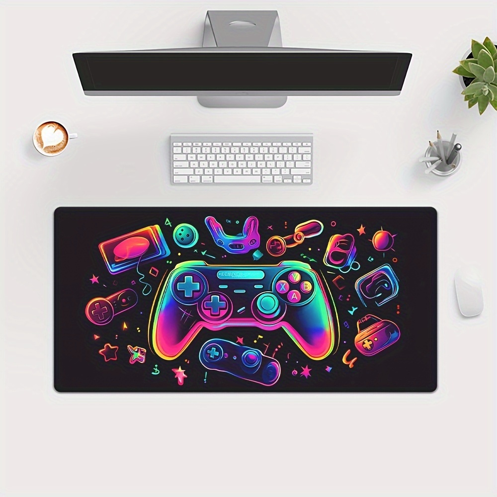 TEMU 1pc Luminous Game Controller Pattern Hd Printed Pad For Desktop, Multi-functional Xxl Mouse Pad, Keyboard Gaming Mouse Pad, Office Computer Desk