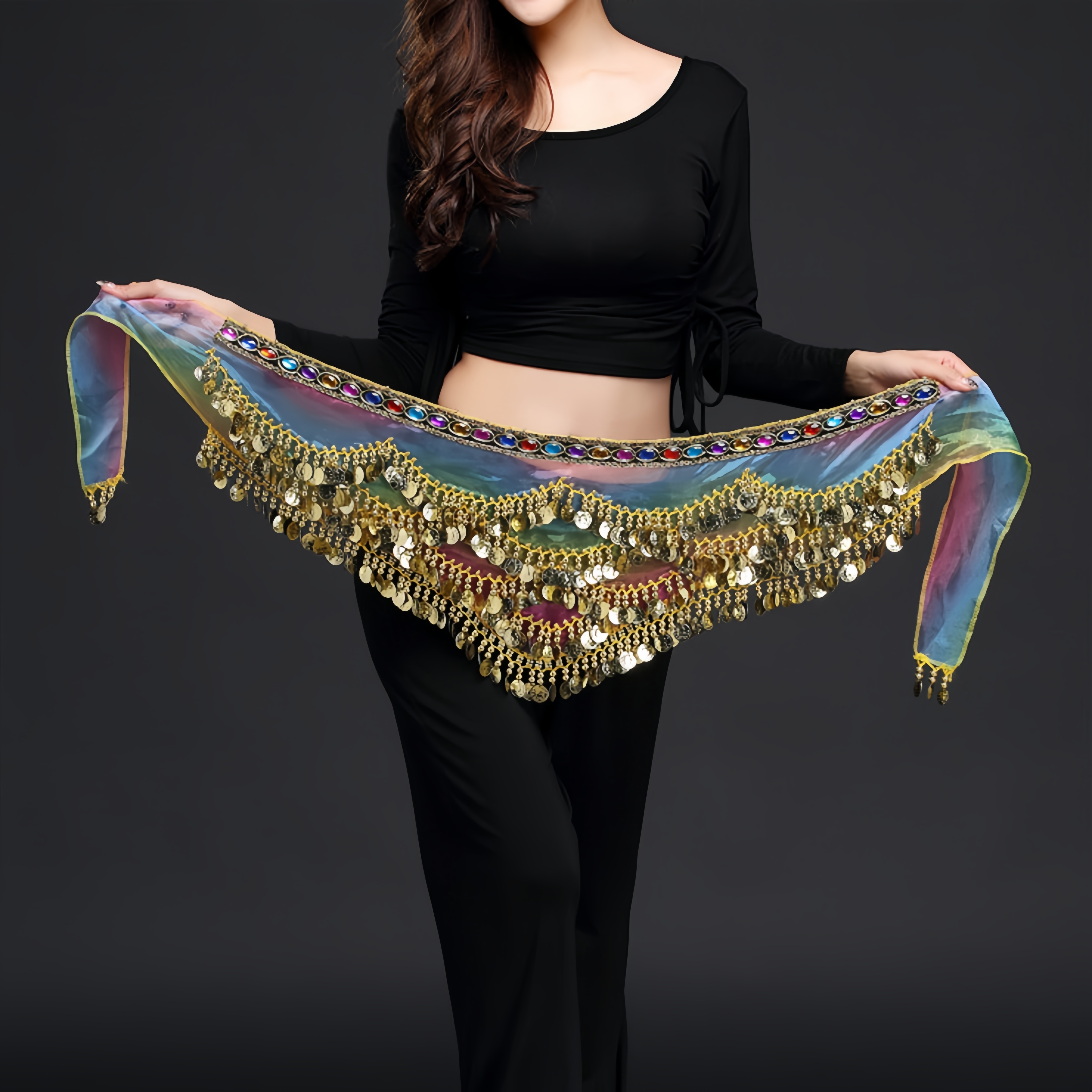

1pc Belly Dance Hip Towel With Sequin Decor, Suitable For Dance Performance