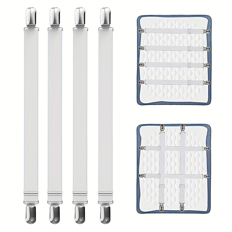 TEMU Adjustable Bed Sheet Tensioners, Pack Of 4, 65-240cm, Bed Sheet Tensioners, Elastic Bed Sheet Tensioners, White Sheet Tensioners With Metal