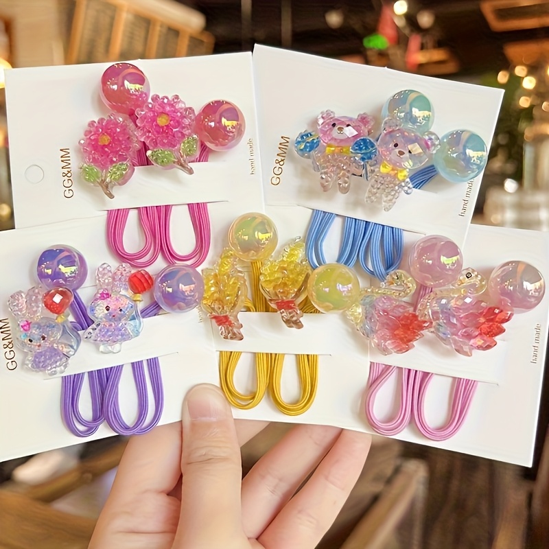 Set Of 5 Cartoon-style Acrylic Hair Ties With High , Perfect For And Travel