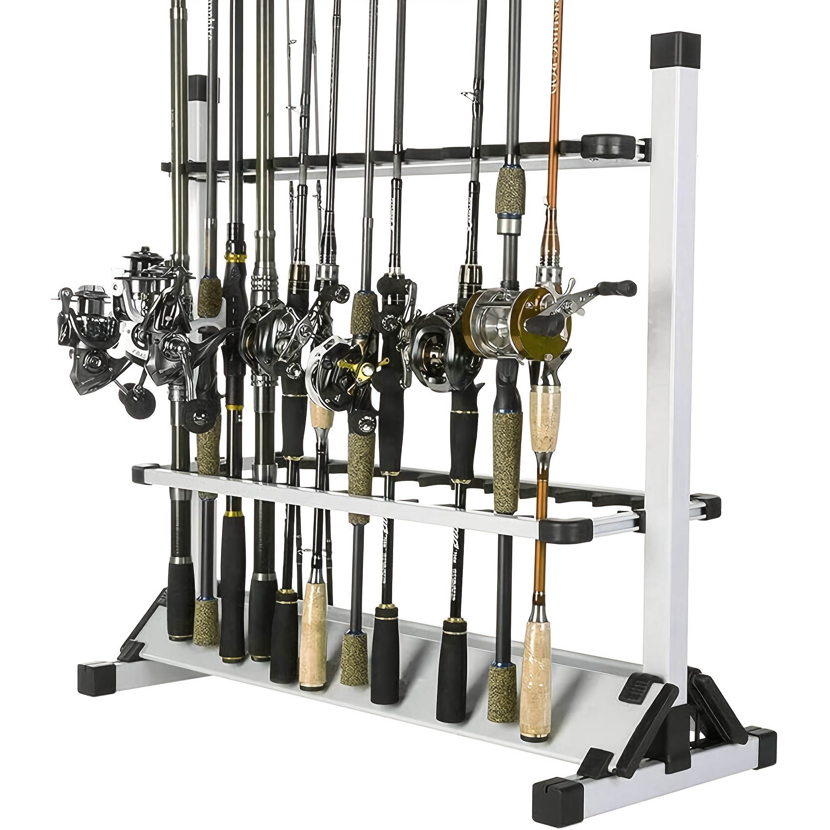 

Tika Sports Aluminum Fishing Rod Rack - Holds 12/24 Rods, Space-saving Design With Padded Frame For Secure Storage, Ideal For Home & Garage Use
