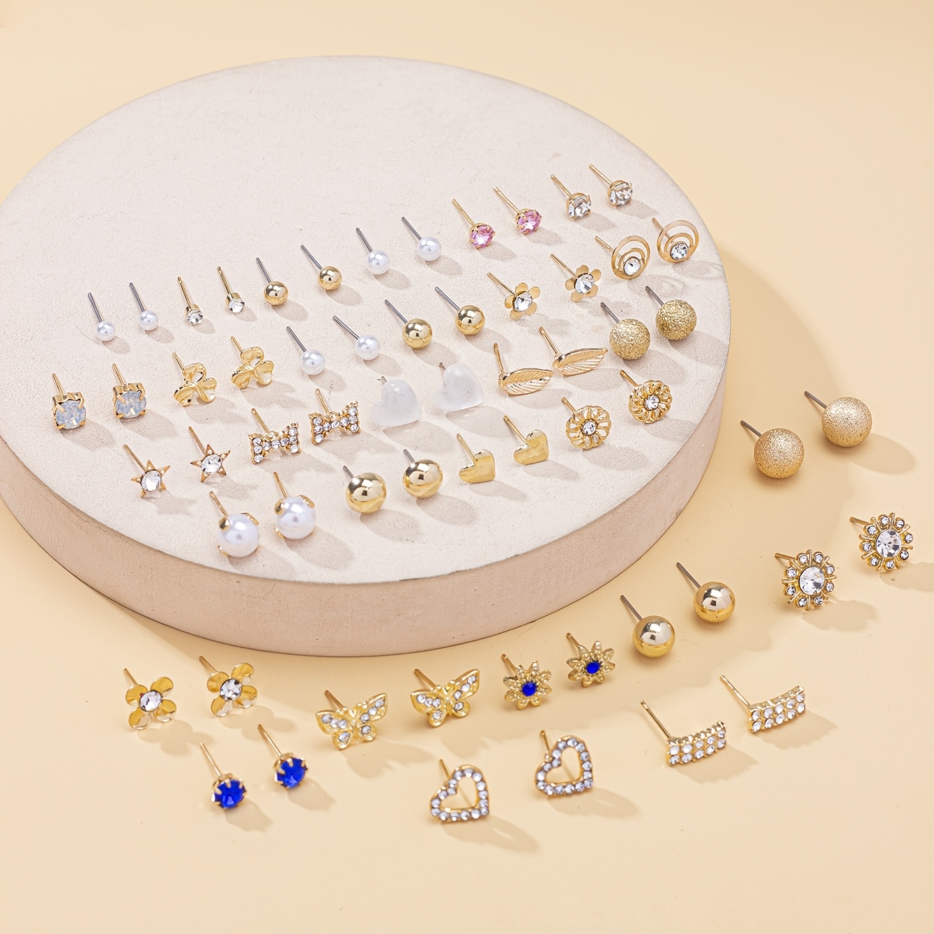 60pcs Cute Heart-Shaped Bow Flower Earring Set, Gift