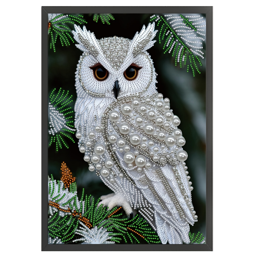 1pc Elegant Owl Pattern Diamond Painting Kit | Creative Pearl Special Shape Mosaic Craft, Acrylic On Canvas, Suitable For Home Wall Decor, Frameless