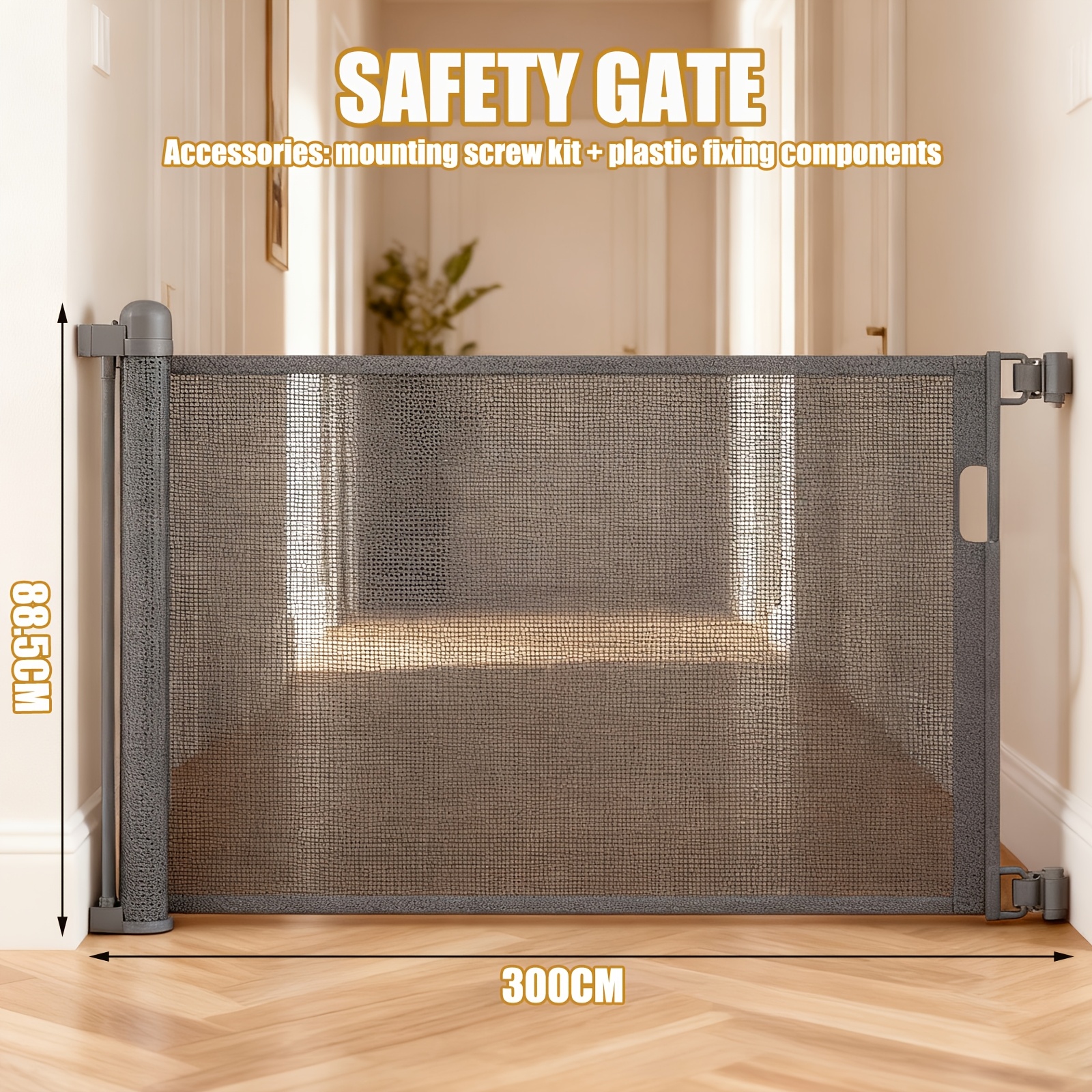 Extendable Stair Gate, Dog Stair Gate, One-hand Operation, Drill-mounted, Flat Safety Gate For Stairs/doors, Indoor & Outdoor Use, Gray, White, Black, 150cm/180cm/300cm