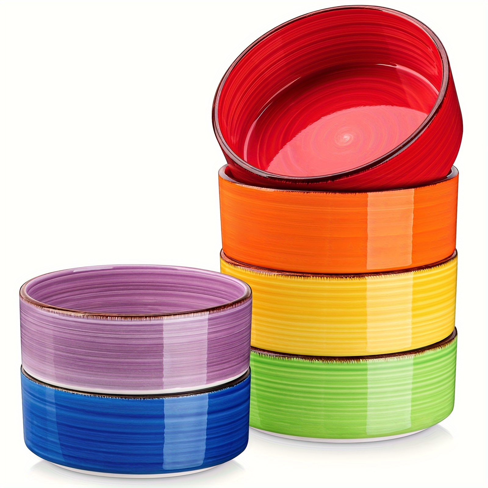 6pcs Dessert Bowl Colorful Stoneware Cereal Bowl Soup Bowl 500ml