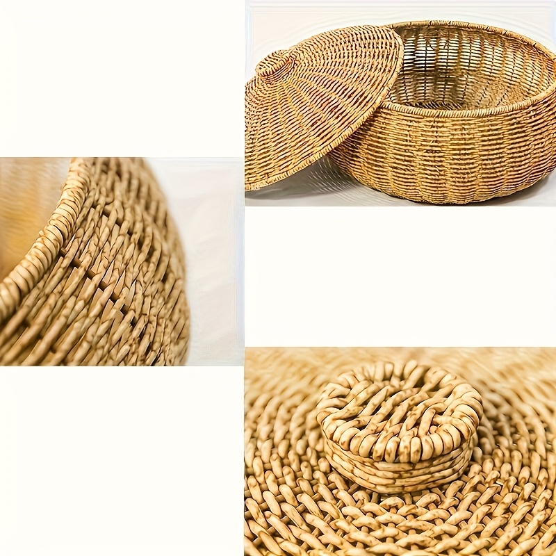 Handwoven Storage Basket with Lid - Large Boho Desktop Organizer Bin for Bedroom, Closet And Makeup Jewelry Storage, Woven Decorative Box, Shelf Baskets