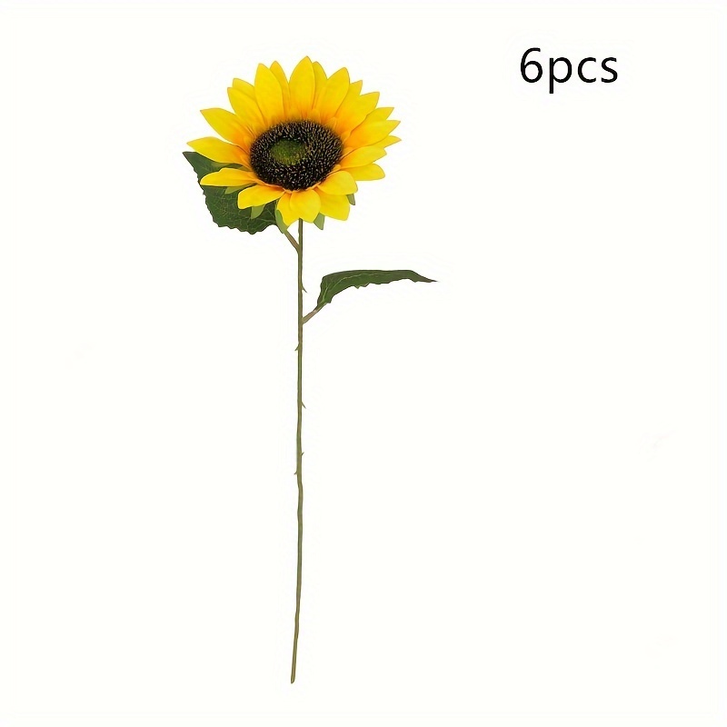 TEMU 6pcs Autumn Sunflower Bouquet - Realistic Silk Flowers With Stems For Weddings, Engagements & Holiday Decor - Indoor/outdoor Plastic Floral Arrangement