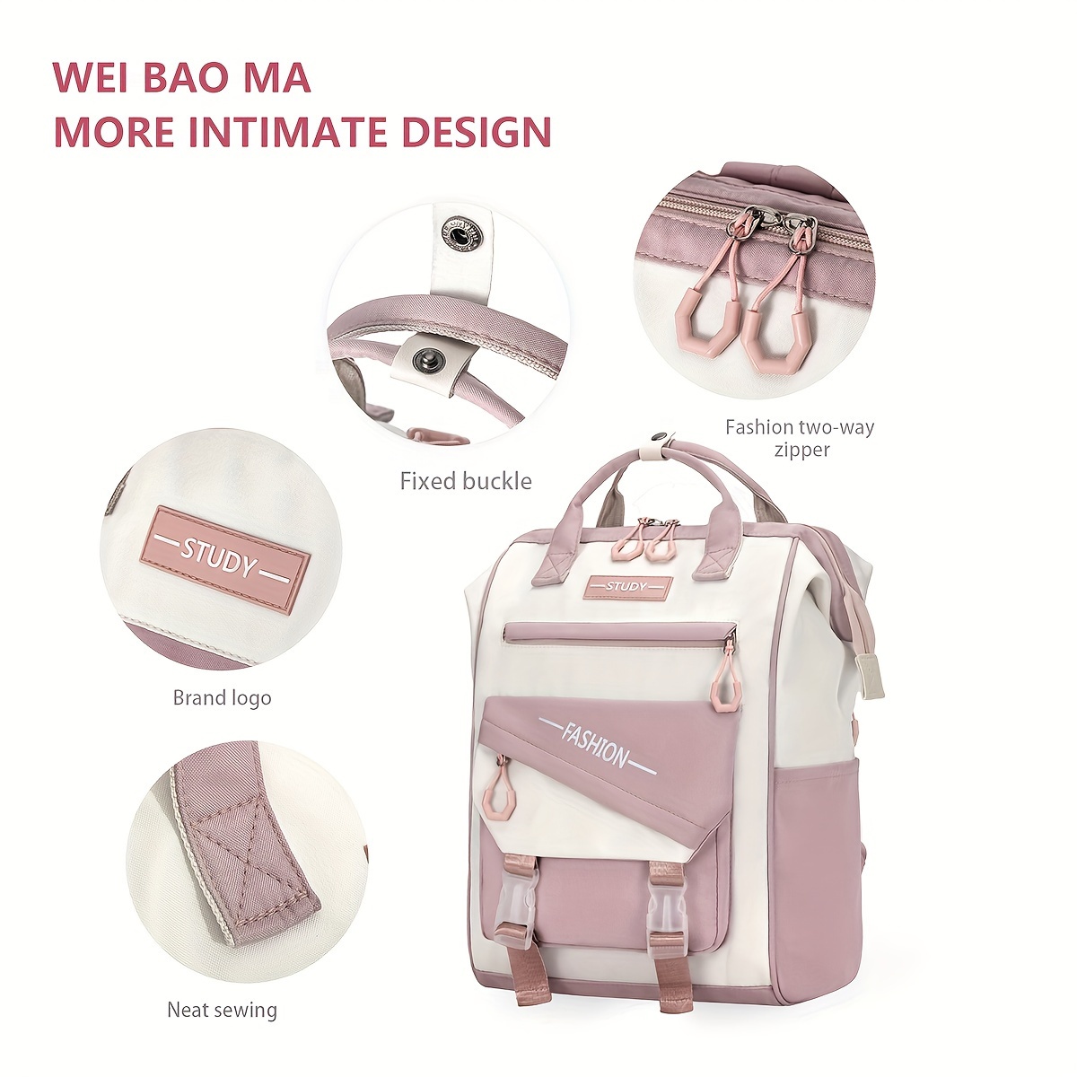Chic Pink Backpack with Buckle Detail Amazon.com: LUOCIP Laptop Backpack for Women College Bookbag  main image 4