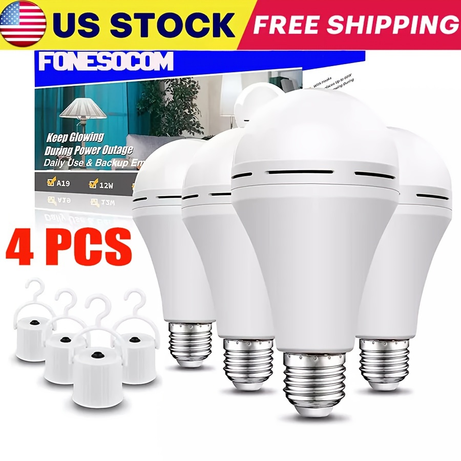 

4pcs Led Rechargeable Emergency Light Bulb, To A 1200mah Backup Battery, Protects Eye Safety And Is Suitable For Power , Outdoor Lighting, Camping Tent Lights, Home And Office Use