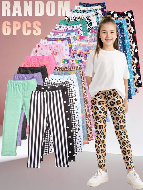 6pcs random assorted kids leggings set fun patterns soft fabric cute and comfortable runs small please