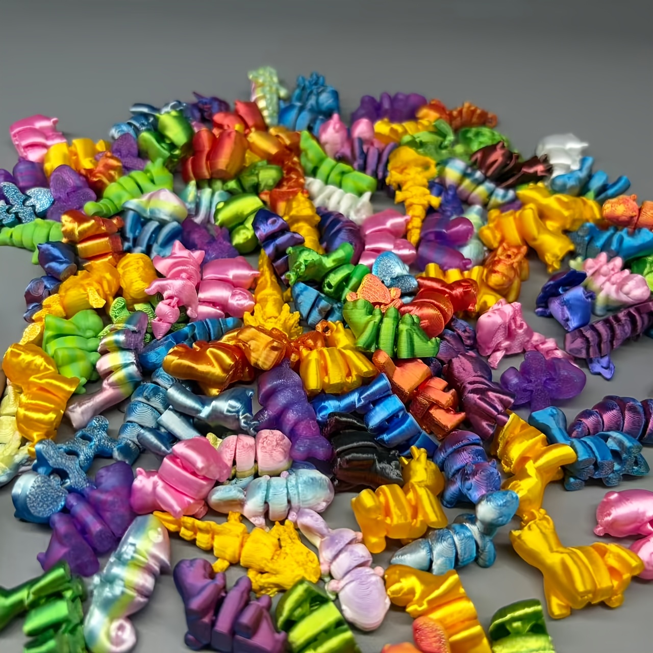 37pcs Rainbow-Colored Mini 3D Printed Animals Set