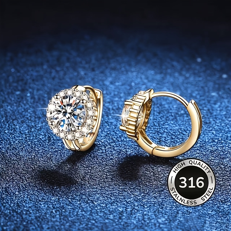 TEMU Orecchini da donna di fascia in acciaio inossidabile 316 oro 18K, 1 con zirconi sintetici, gioielli abbaglianti, per abbinamenti estivi e come