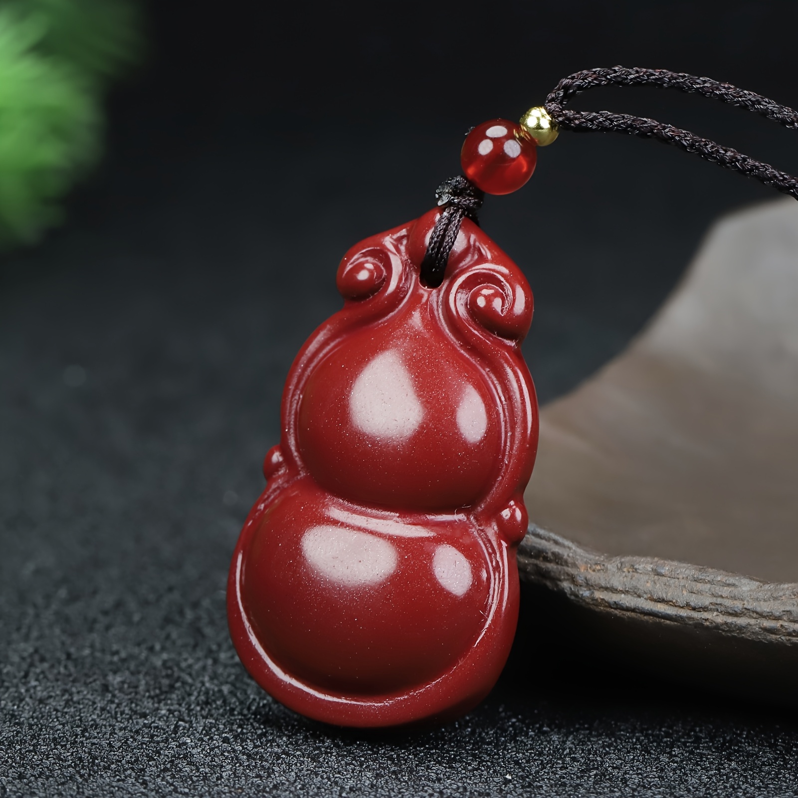 Cinnabar Gourd Pendant Necklace, Wealth Attracting Charm