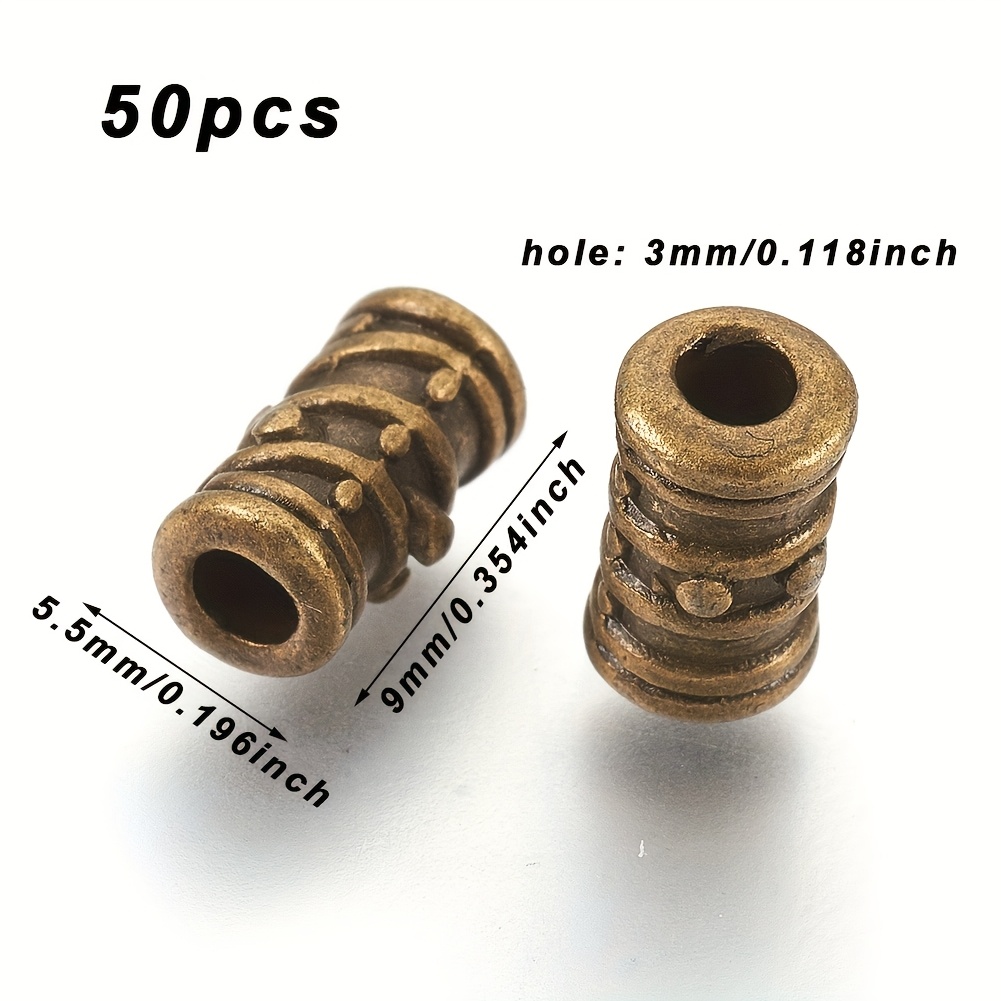 TEMU 50pcs de perles en métal bronze vintage, avec rainures, diamètre de 5,5 mm et longueur de , taille du trou : 3 mm, parfaites pour la fabrication