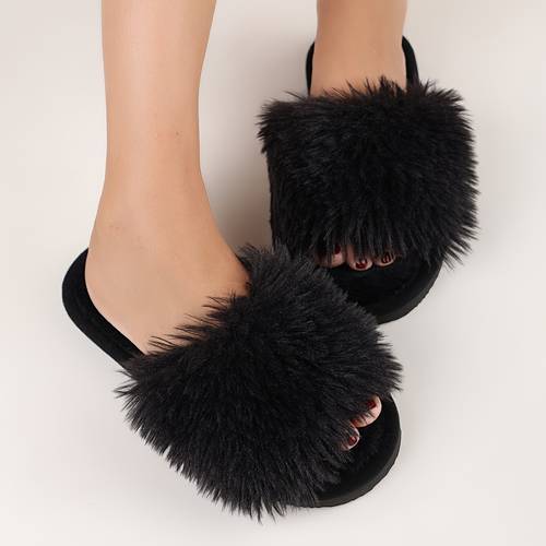 autumn winter long pile one toe open slippers for women plush lined for house slippers with non slip wear resistant soles for indoor outdoor wear women shoes