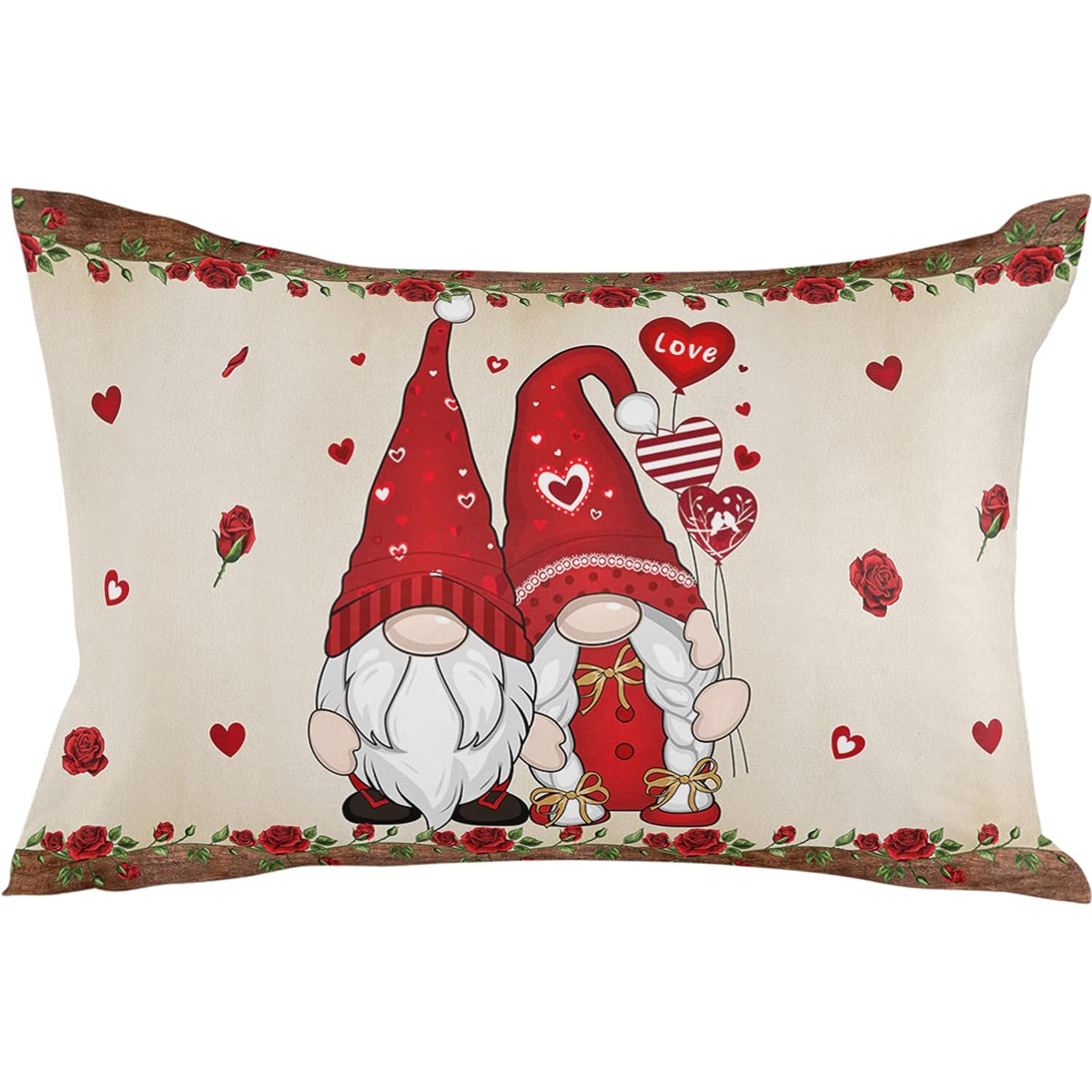 

Valentine's Gnome Linen Pillow Cover - Vintage Wood Grain Design, Decorative Throw Pillowcase For Couch & Bedroom, Machine Washable, Zip Closure (pillow Not Included)