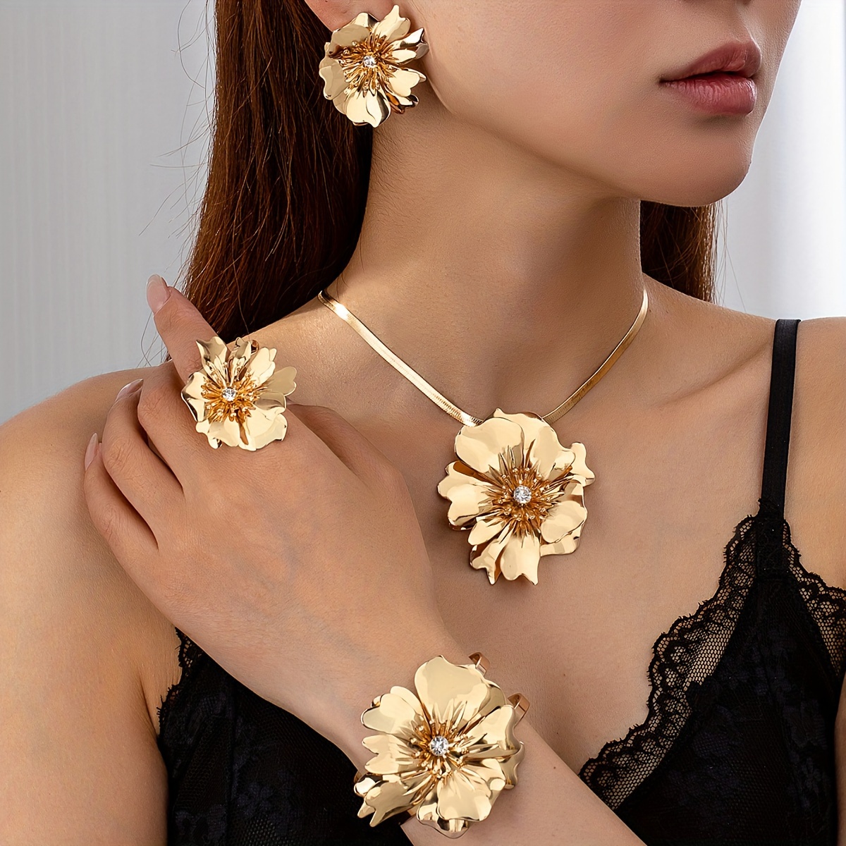 

Ensemble de Bijoux Floral pour Femme 5pcs, Style Bohémien, Collier, Boucles d'Oreilles, Bague & Bracelet, Accessoires de Mode Mignons