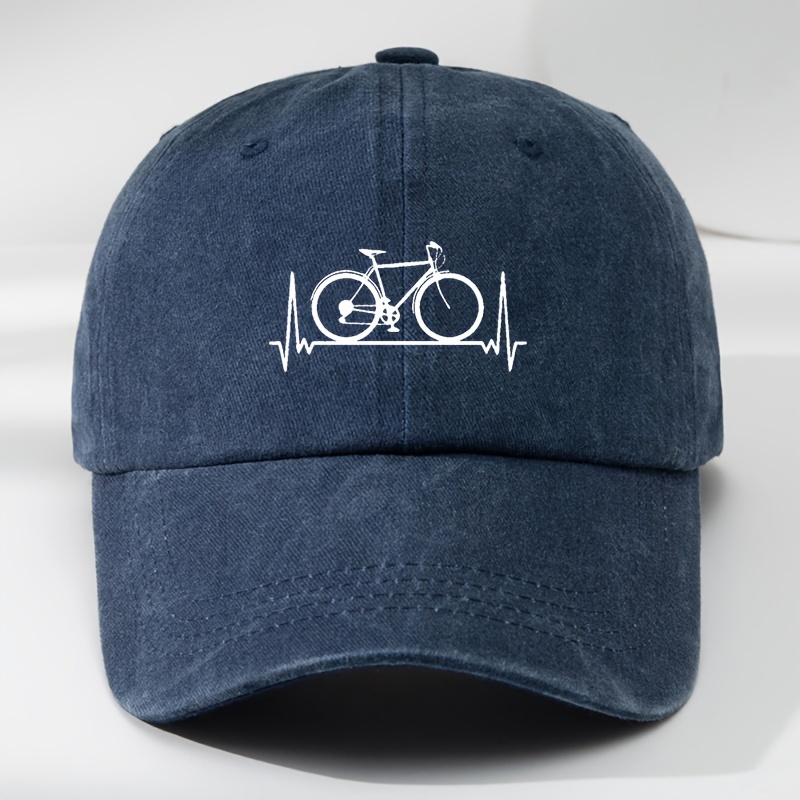 Makefge Washed Baseball Cap With Bicycle Print - Soft, Breathable Polyester For Outdoor Sports & Casual Wear