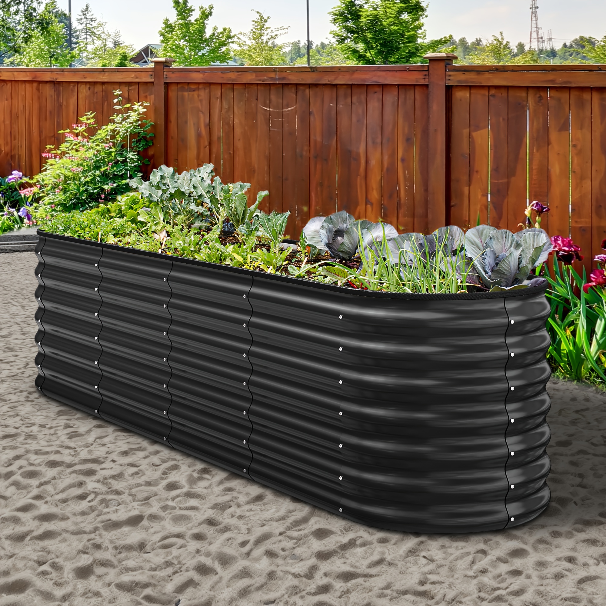 

8ftx2ftx2ft Outdoor Raised Garden Bed Kit, Thickened Stainless Steel Metal Patio Planter Box With Safety Rubber For Plants, Vegetables, Flowers, Fruits And Herbs