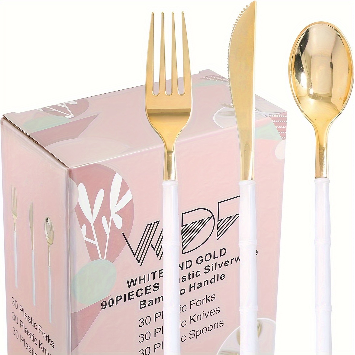 

90 Pieces Of Gold/pink/silver Heavy Plastic Cutlery For Weddings, Parties, Banquets, Christmas, Etc., Including 30 Forks, 30 Spoons, 30 Knives