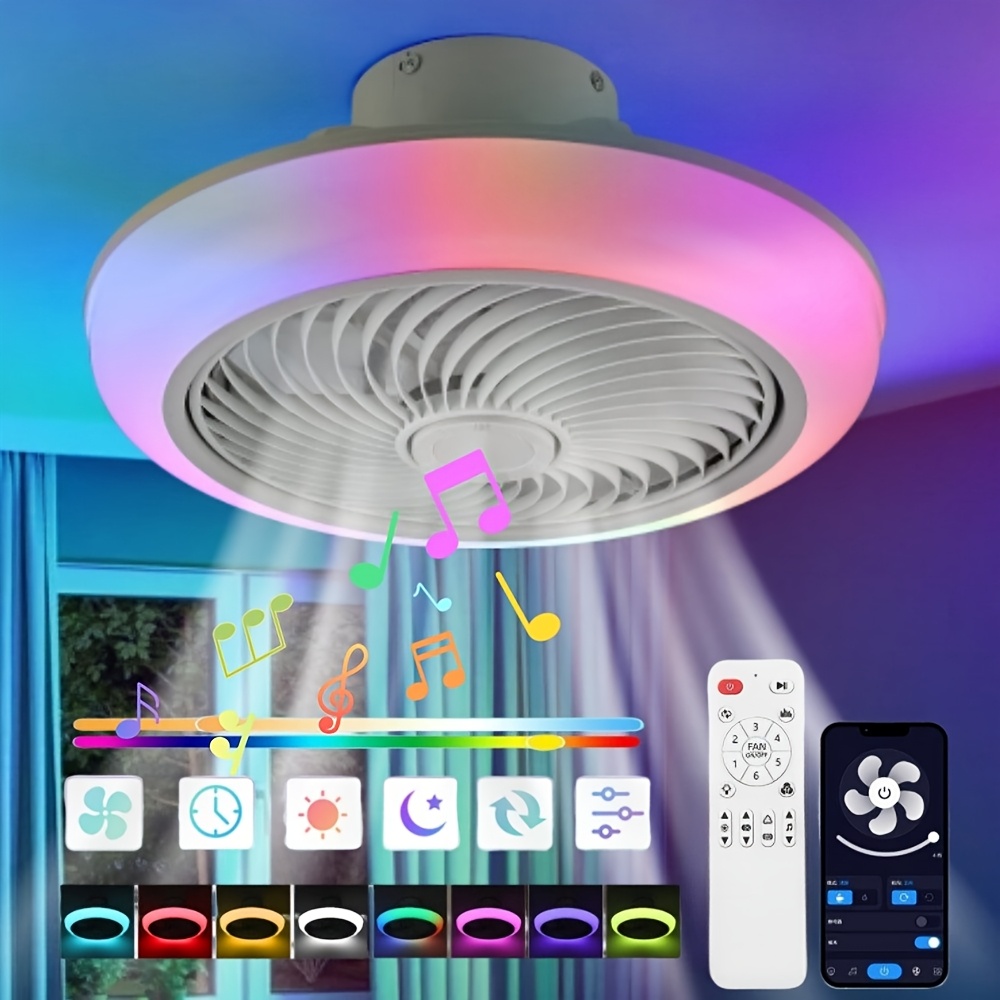 Image of Rgb Fan Light With Music, Six-speed Wind Speed, App Dimming, , App Or Lighting, Led Ceiling Light With Remote Control, 50 Watts, , Dual-use Function, Suitable For Bedrooms And Living Rooms