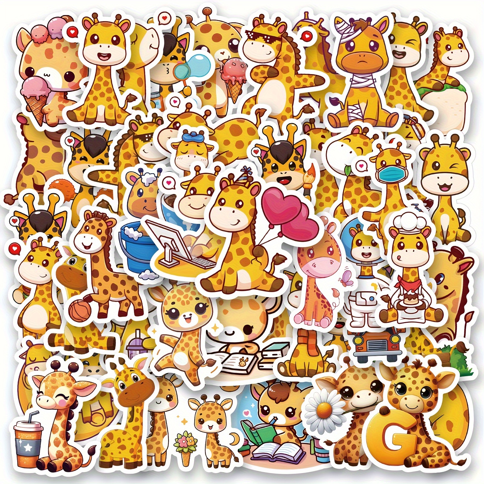 Set Of 50 Adorable Giraffe Stickers Suitable For Water Bottles, Laptops, Envelopes, Crafts, Scrapbooking, And Aesthetic Decor