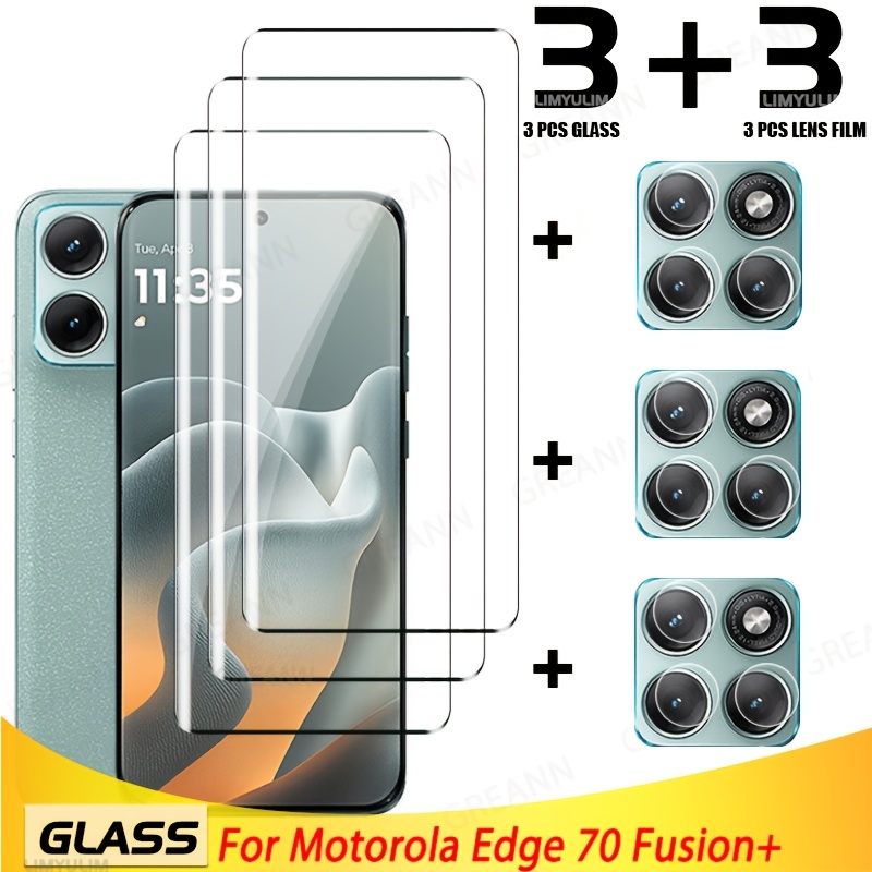 TEMU 6pcs (3+3) Suitable For Motorola Edge 70 Fusion+ Glass 3d Curved Full Cover Screen Protector Tempered Glass For Motorola Edge 70 Fusion+ Camera