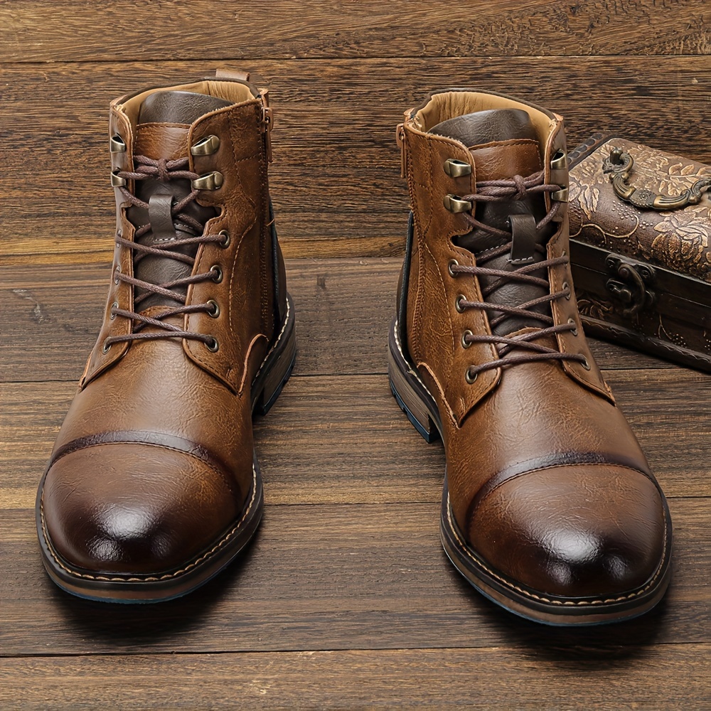 retro casual mens boots inner zipper pu spliced upper rubber - Temu United  Kingdom