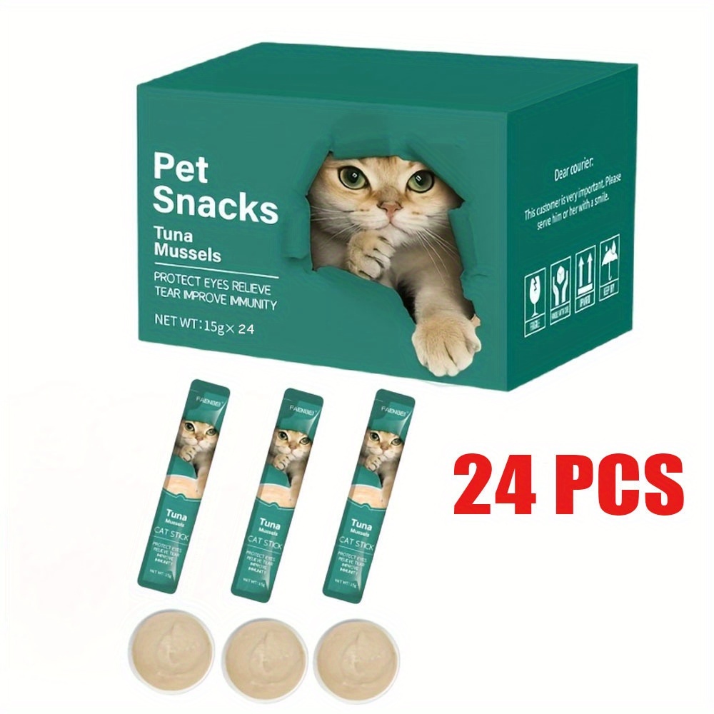 TEMU 24pcs/box Lickable Wet Cat Treats (12oz), Tuna Flavor, Flavor Cat Treats, Puree Snacks For Cats