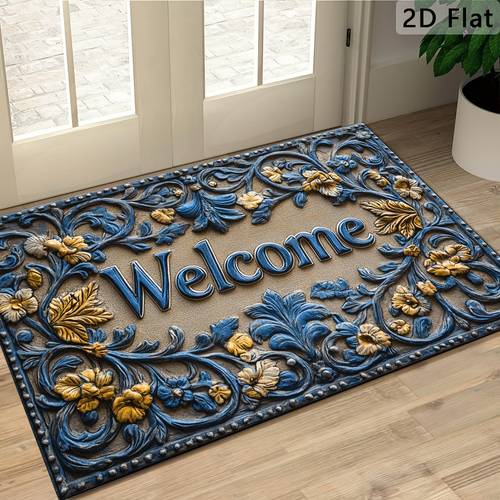 2d flat 1pc abstract line welcome doormat botanical pattern decorative woven floor mat non slip machine washable easy to clean polyester rug for home and outdoor decoration entranceway bedroom balcony christmas gift home accessories