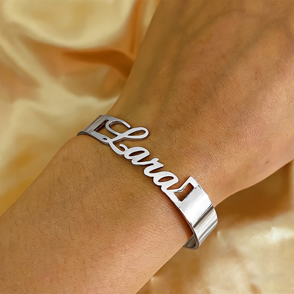 TEMU [customization] Personalized Stainless Steel Golden Creative Special Name Open Bangle, Custom Personalized Name Bracelet, Custom Jewelry Gift,