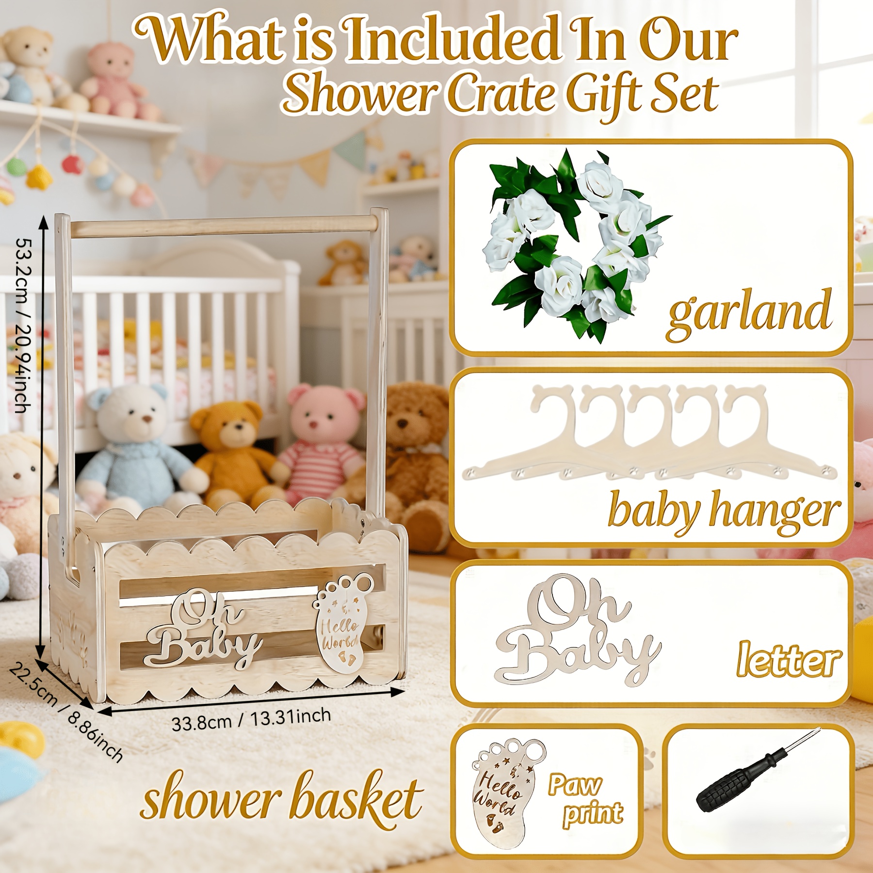 Wood Shower Storage Basket with Handle for Clothes & Decor