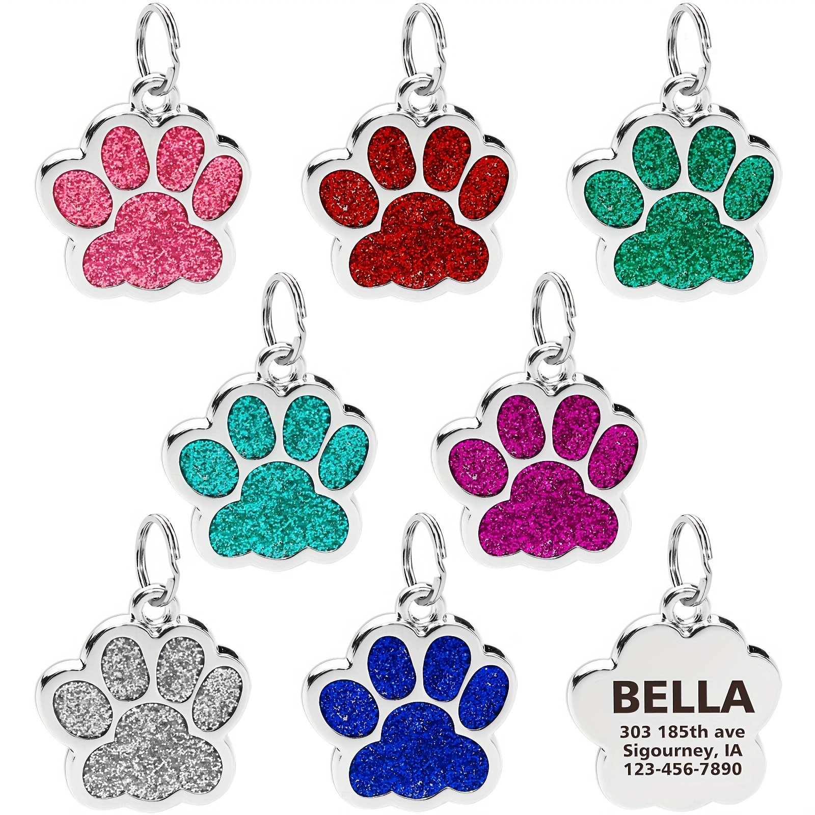 

Customized Engraved Glitter Paw Print Pet Id Tags, , 2 Sizes, Personalized Pet Tags For Collar Decoration, Anti-lost Dog/cat Identification