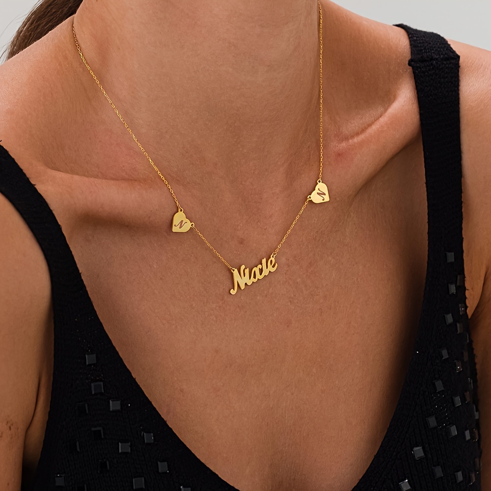 Personalized Stainless Steel Necklace with Heart and Name Pendant