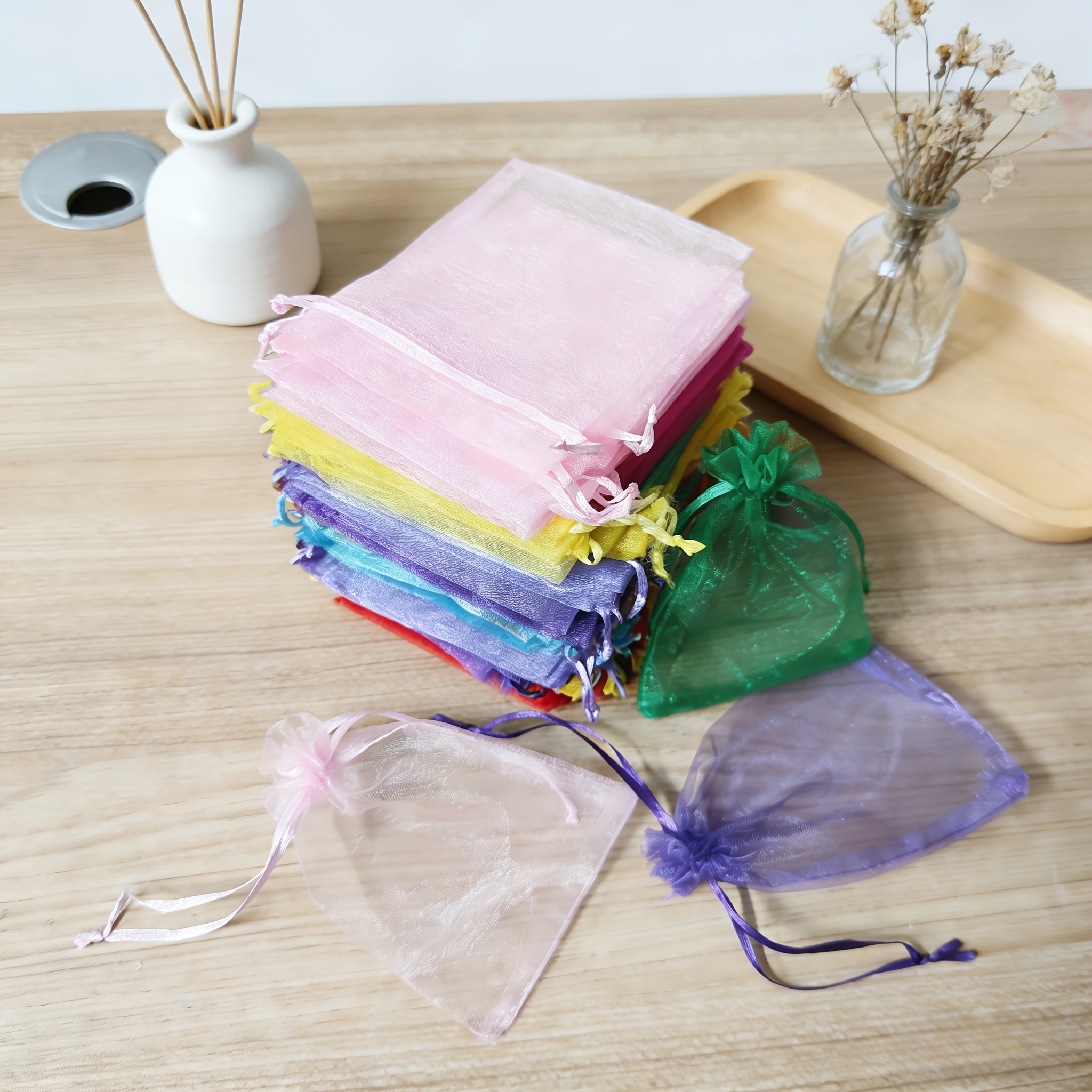 TEMU Bulk Pack Of Organza Drawstring Gift Bags - 10 Colors Nylon Wedding Favor Bags Suitable For Candy, Jewelry, Party Supplies, Wedding Favors,