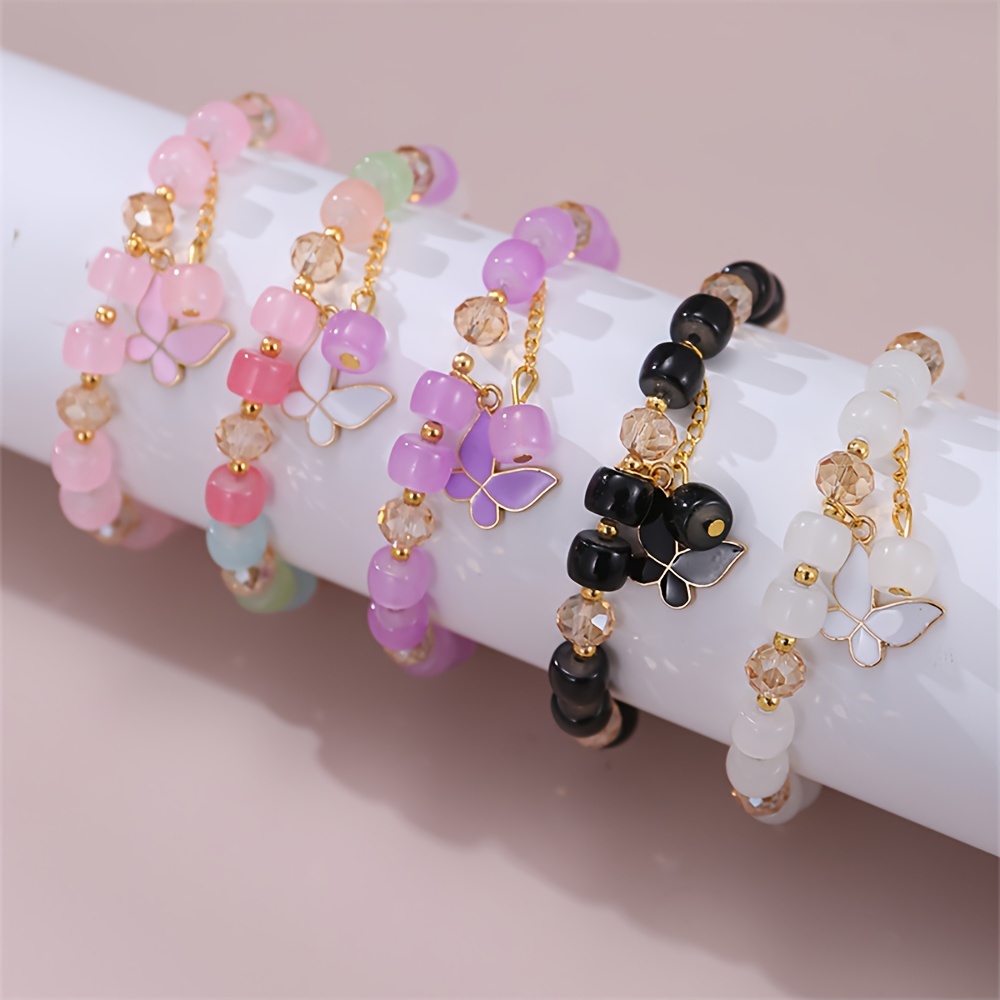 TEMU 5pcs Pendant Bracelet Set Crystal Bead Bracelet Elegant Charm Bracelet Exquisite Cute Charm Beaded Bracelet Crystal Beaded Fashion Bracelet For