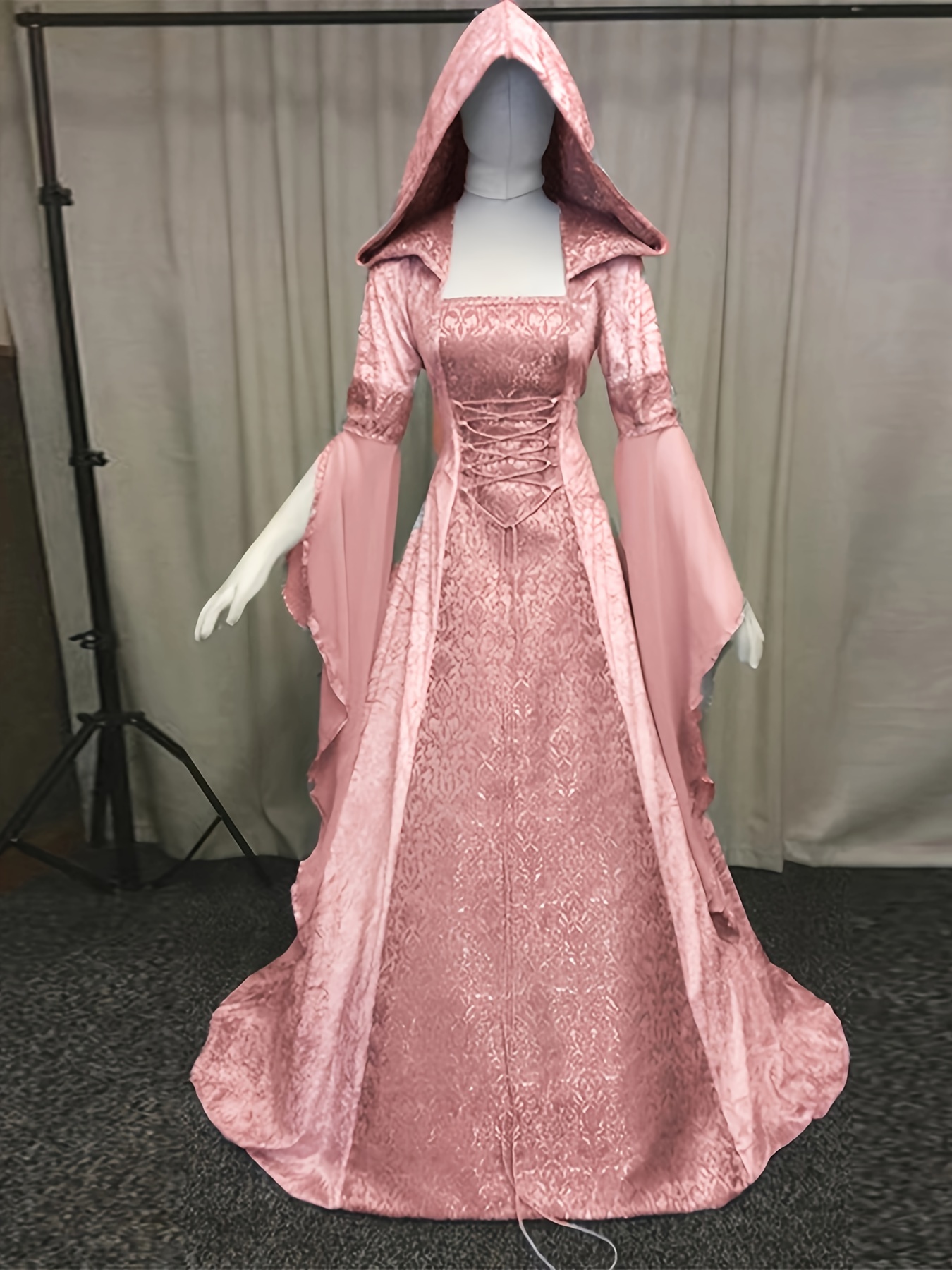 Robe à capuche gothique médiévale pour femmes avec manches cloches et  dentelle Costume corset victorien de coupe A Tenue pour fête